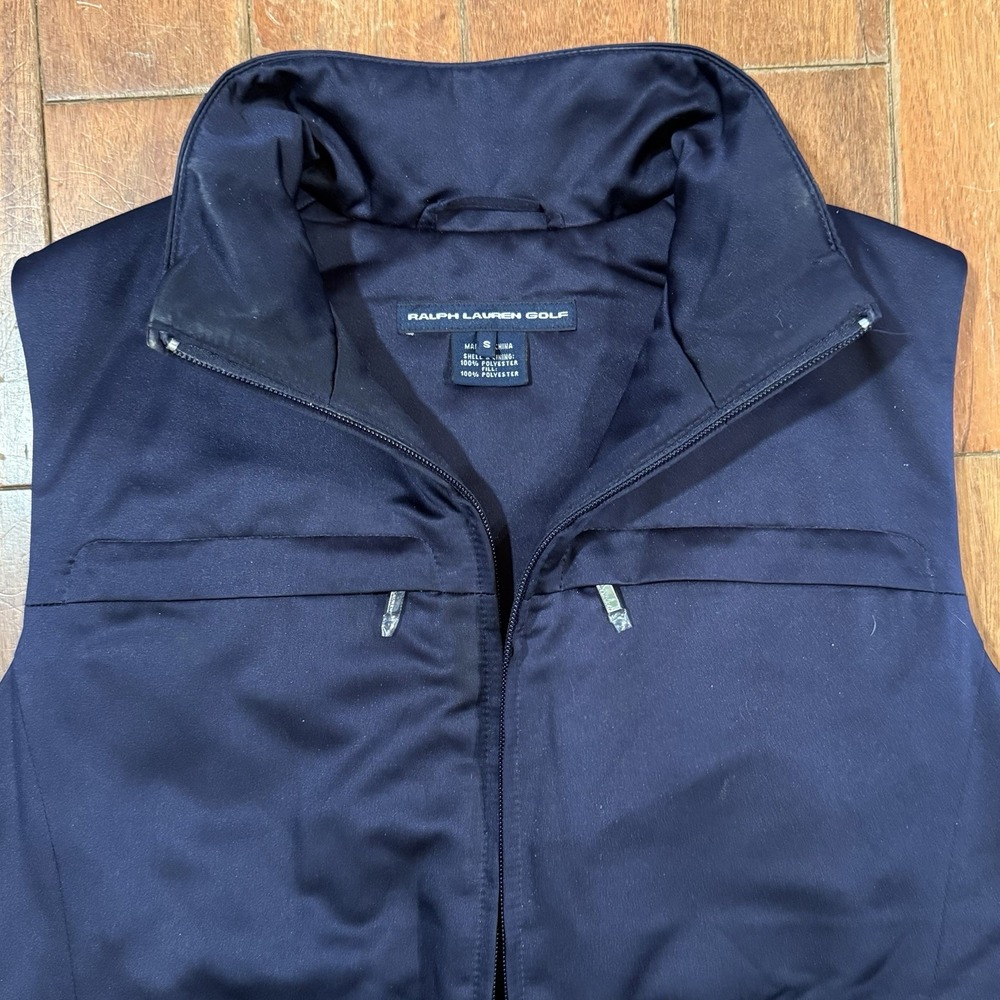 Ralph Lauren GOLF‎ Navy Blue Women Sz S Vest Jacket Satin 4 Zip Pockets ~ $198!